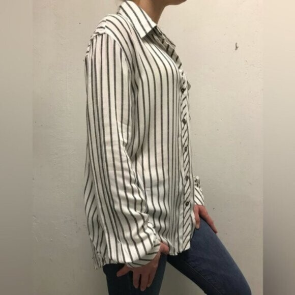 Anthropologie Ash and Ember Boyfriend Button Down Shirt Striped Long Sleeve XS - Picture 13 of 16
